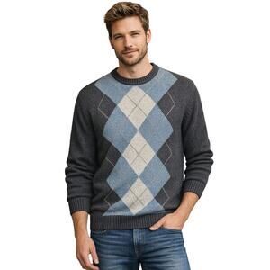 Dockers blue grey argyle sweater preppy mens winter pullover knit sz L EUC warm